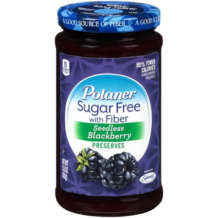 Polaner Sugar Free with Fiber Seedless Blackberry Preserves, Kosher, 13.5 oz Jar