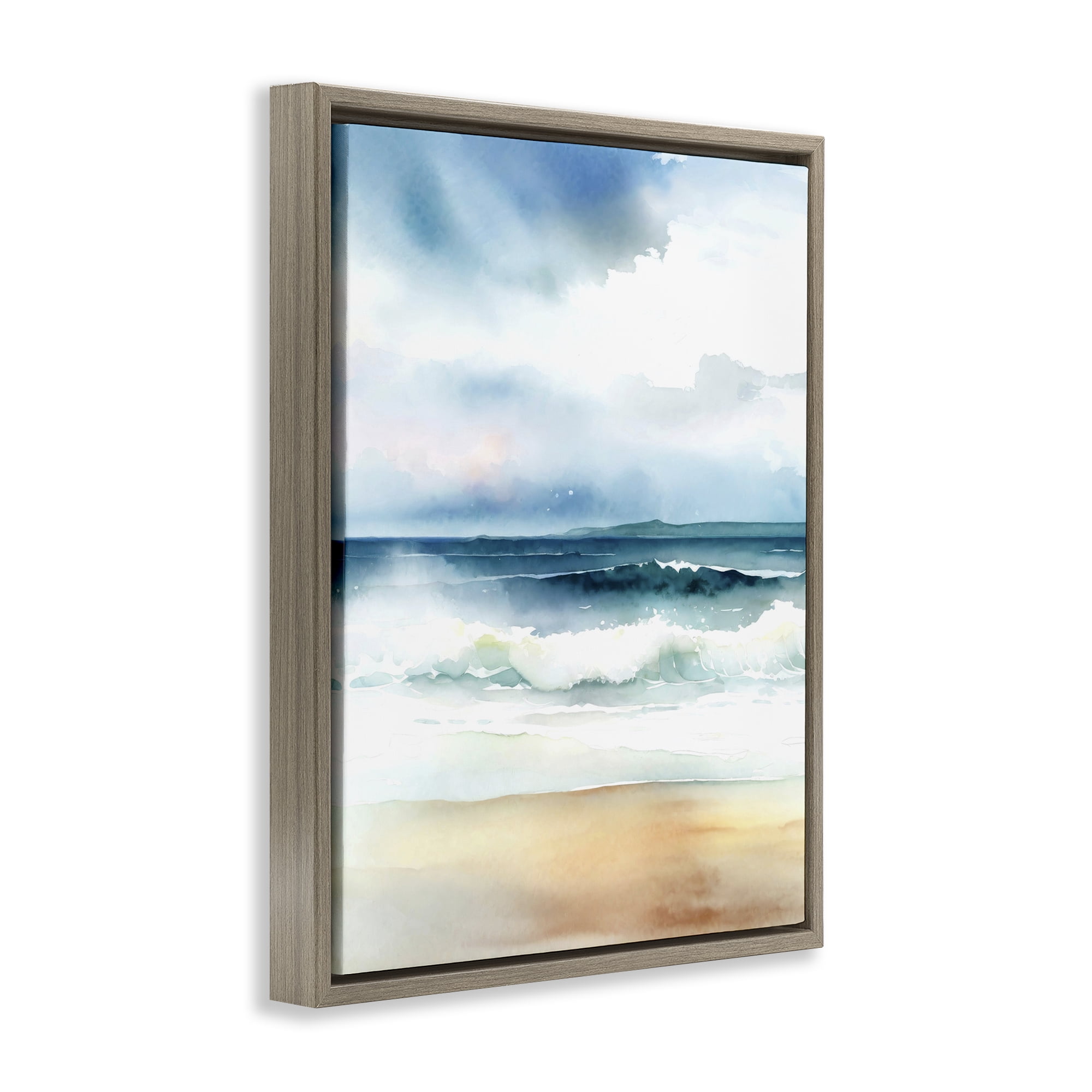 Stupell Industries Rolling Seaside Waves Coastal Painting Brown Floater Framed Canvas Art Print Wall Art, 17 x 21