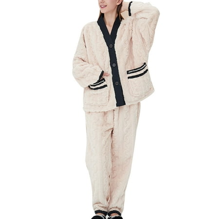 

2Pcs Fuzzy Fleece Long Sleeve Pajama Set For Women Comfy Sleepwear Set Crew Neck Night Shirt Tops + Long Comfy Night Pant Nightwear Sleepwear Ladies T Shirt Short Trousers Homewear