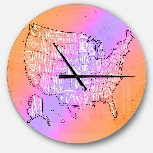 DesignArt United States Yellow Vintage Map Large Wall Clock