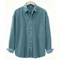 thumbnail image 4 of BangWanChi Mens Casual Fashion Shirt Lapel Tops Men's Solid Color Corduroy Long Sleeved Button Up Shirts, 4 of 5