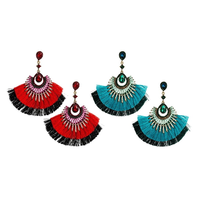 pendientes de borla,Juego de aretes colgantes de moda Estilo retro,Pendientes bohemios con borlas en forma de abanico,Regalos de gotas para los oídos con flecos de pendientes ligeros de