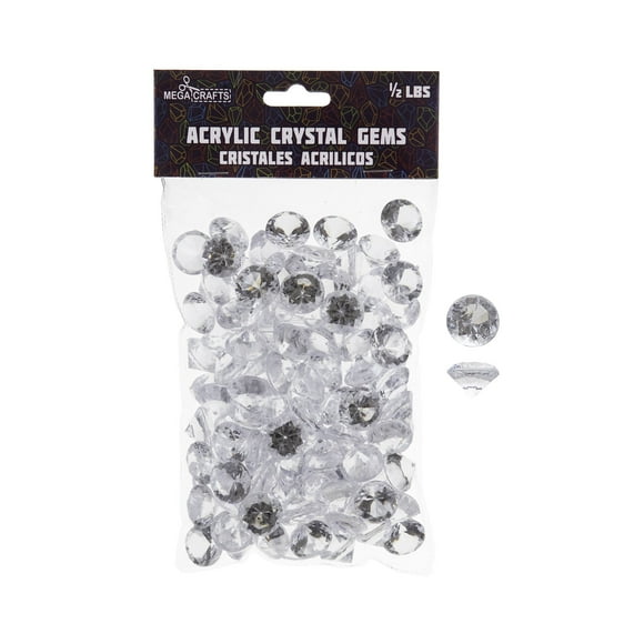 Mega Crafts 1/2 lb Acrylic Small Diamonds Clear, Plastic Glass Gems for Arts & Crafts, Vase Fillers & Table Scatters, Decoration Stones, Shiny Pebbles