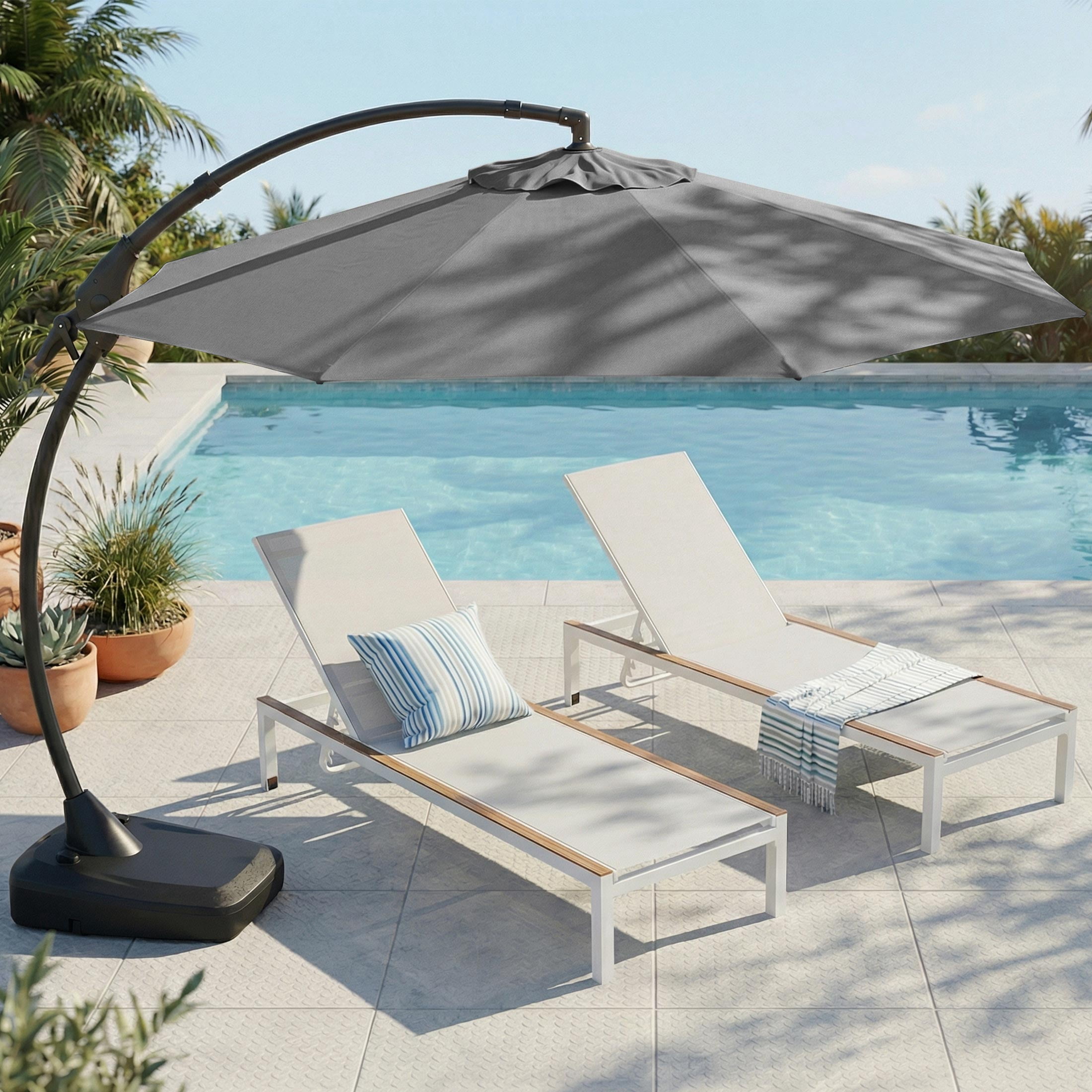 everite patio umbrella EVERITE 12 ft Offset Cantilever Patio Umbrella with Base, Outdoor Curved  Sunshade for Pool, Deck & Patio,Charcoal Gray