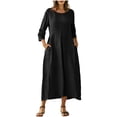 thumbnail image 4 of Dreluolixuan Plus Size Party Dresses Linen Blend 3/4 Sleeve Loose Maxi Flowy with Pocket Breathable Dress A Line Casual Loungwear, 4 of 9