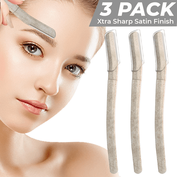 Nylea Eyebrow Razor for Women, Satin Finish, Wheat Color (3-Pack) | Facial Razor for Smooth & Bright Skin | Eyebrows Shaper with Precision Cover, Dermaplaning Exfoliation Tool