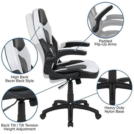 UPC: 0889142936640 | Flash Furniture Red Gaming Desk and White/Black Racing Chair Set with Cup Holder and Headphone Hook