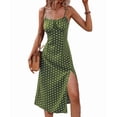 thumbnail image 2 of Womens Polka Dot Sundresses Spaghetti Strap Summer Slim Fit Side Slit Midi Dress A Line Beach Dress Light Green S, 2 of 8
