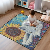 WOBOGO White Wolf with Sunflower Baby Playmats Extra Large Waterproof Rollable Activity Pads for Toddlers 50×50inch
