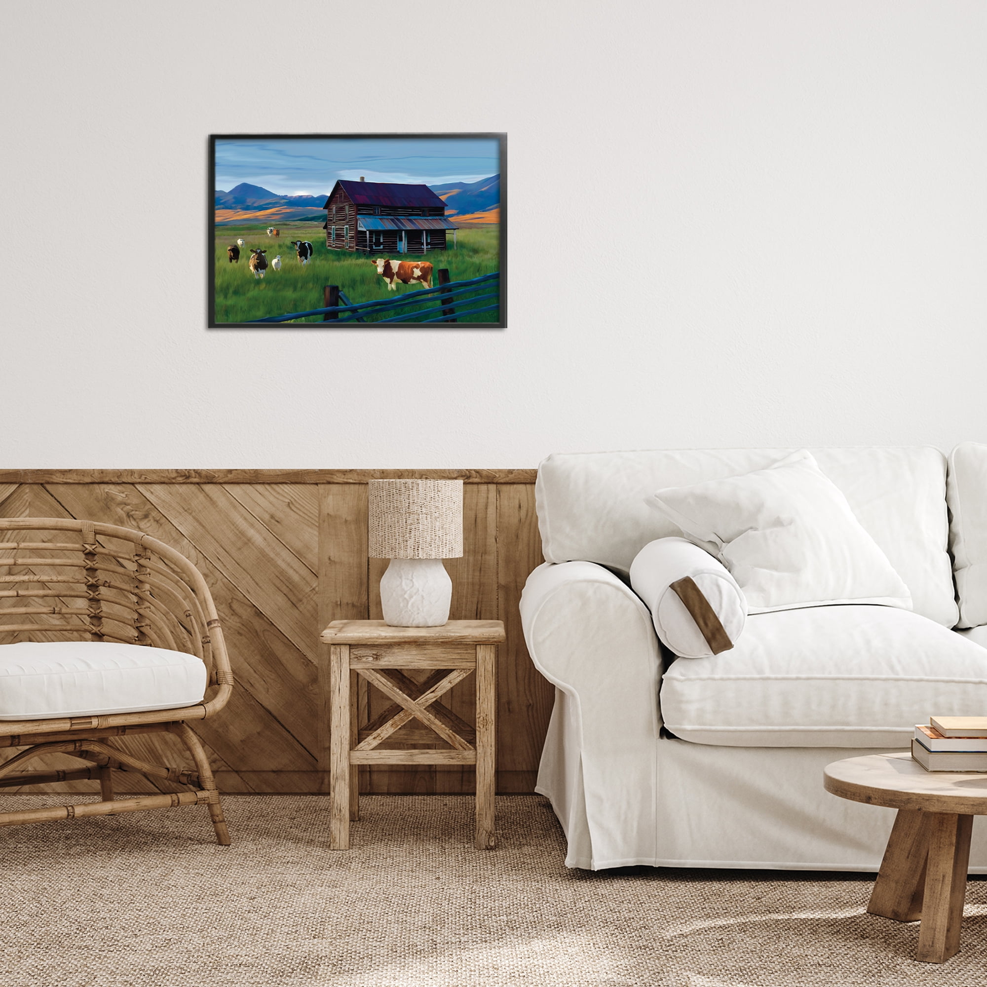 Stupell Industries Grazing Cattle at Solitary Cabin Black Framed Giclee Art, design by Renel Peters