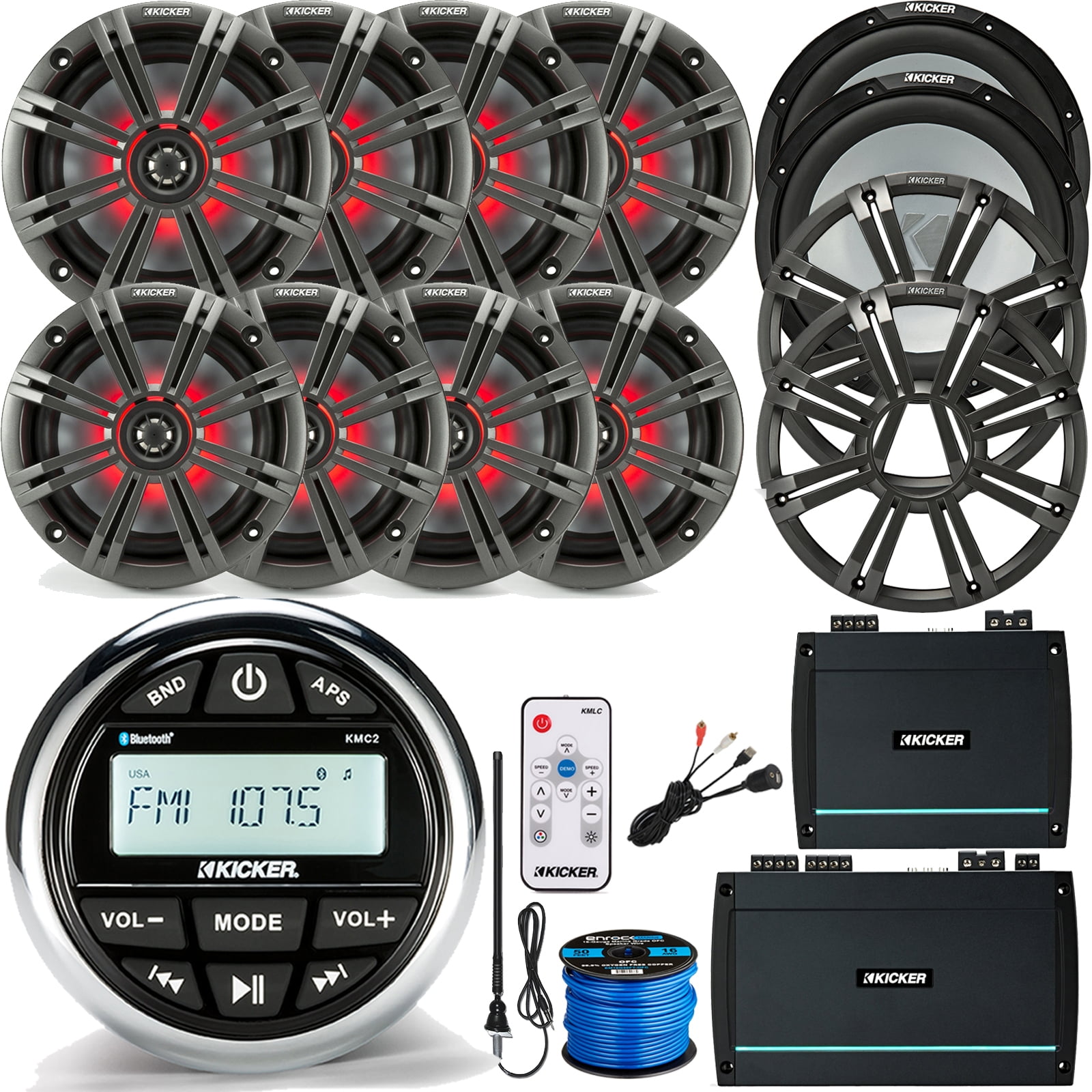 Kicker Gauge-Mount Marine-Grade Bluetooth Receiver, 4 x 6.5" Coaxial