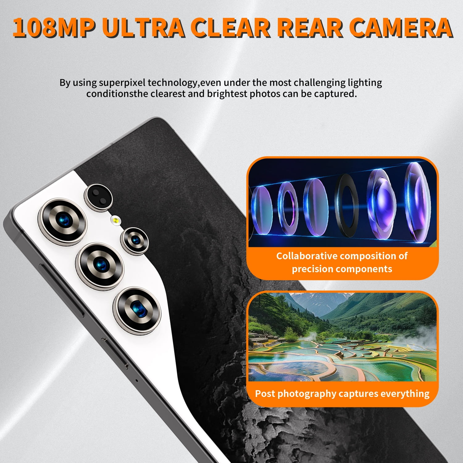 C26 Cell Phone,5G Unlocked Phones with Built-in Pen,Android 15 Smartphone 8GB+256GB Storage,6.8" FHD+ 120Hz Display,108MP Camera,6800mAh Battery,Dual SIM Face ID GPS