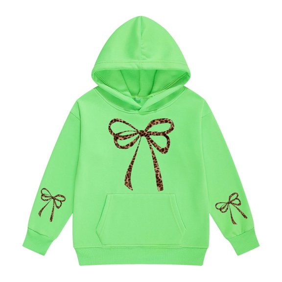 Girl's Leopard Bow Graphic Hoodies Cute Hooded Sweatshirts Preppy Hoodie