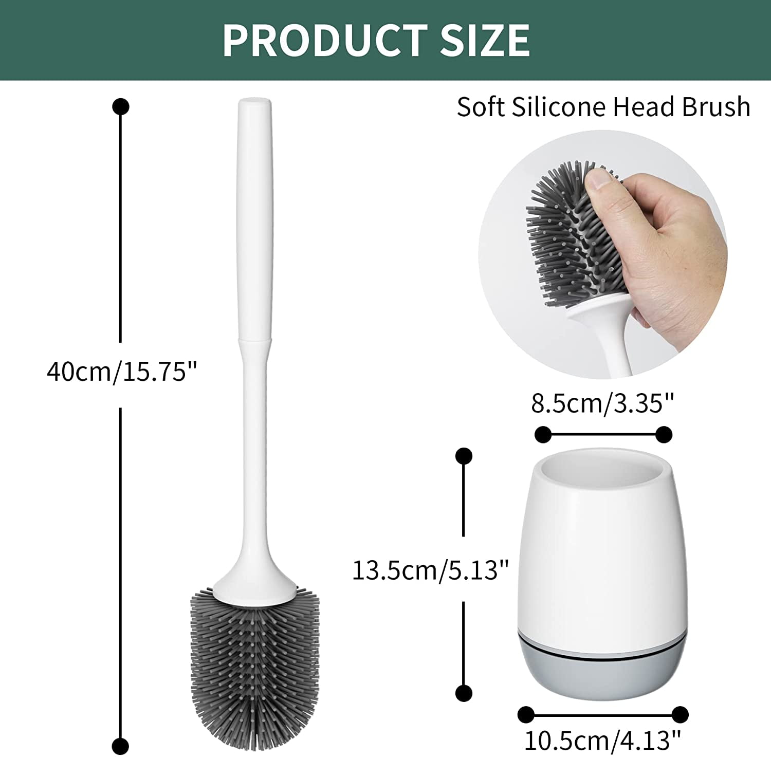 Hibbent Long Handled Silicone Toilet Brush with Ventilated Drying Holder, Floor Standing or Wall Mounted, 2 Pack