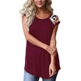 thumbnail image 2 of Pompotops T-Shirt Imprimé Casual pour Femmes Épissant Manches Courtes à Col Rond Tops, 2 of 7