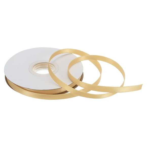 Unique Bargains 1/4 Inch 50 Yard Satin Ribbon Grosgrain Thin Solid Silk Wedding Bouquet Ribbon for Gift Wrapping Champagne Gold
