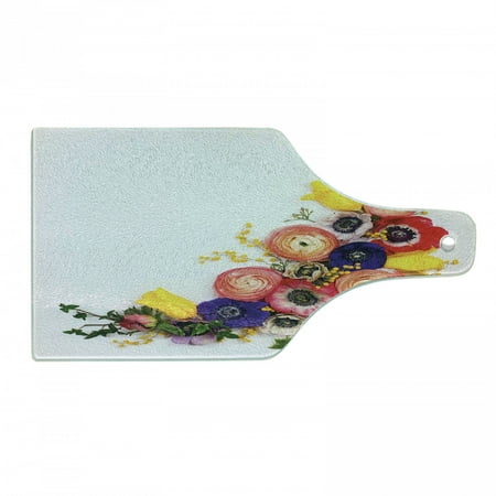 

Anemone Flower Cutting Board Floral Composition with English Roses Fresh Buttercups and Herbs Decorative Tempered Glass Cutting and Serving Board Wine Bottle Shape Multicolor by Ambesonne