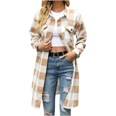 

Trench Coats for Women Fall Jackets for Women Trendy Women Casual Pockets Printed Long Sleeve Tops Jacket Plaid Coat Womens Cardigan Sweaters on Sales Corduroy Jacket Women Khaki XL