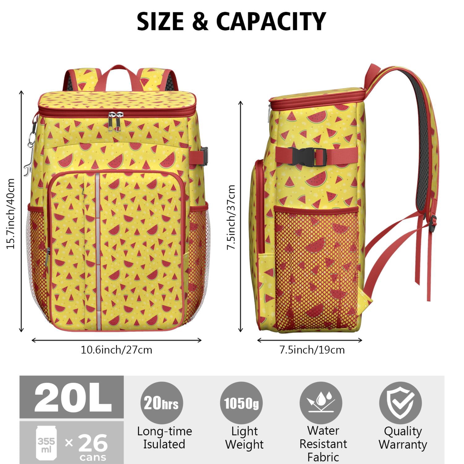 Watermelon Lovers Cooler Backpack - High-Capacity 20L Insulated Backpack for Outdoor & Travel - Keeps Contents Cold 20 Hours, Perfect for Sunshine & Refresh