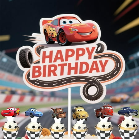 13 PCS Cars Birthday Party Supplies, Cake Decorations for Birthday Party Decorations Theme Birthday Party Supplies