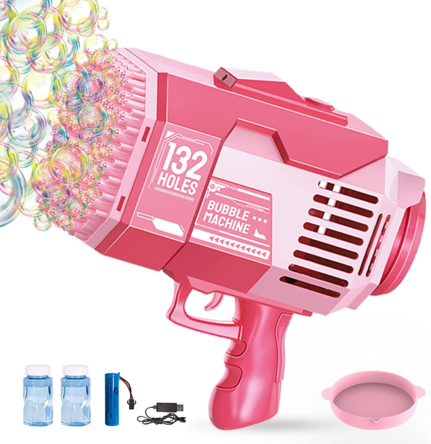 MIRAMAGJUS Bubble Machine , Upgraded 132 Holes Bazooka Bubble with 2