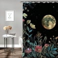 thumbnail image 2 of Orinice Moon Flowers Plants Bathroom Decor Set, Colorful Luxurious Print Fabric Shower Curtain with Hooks, Waterproof and Easy to Install 69x72, 2 of 7
