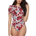 thumbnail image 2 of Uemuo Red Hawthorn Pattern Women's One Piece Short Sleeve Swimsuit Rash Guard Surfing Modest Quick-drying Swimsuit Beach Essentials-X-Large, 2 of 9
