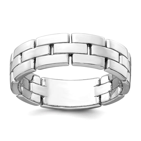 20.7mm 925 Sterling Silver Rhodium Plated Polished Brick Pattern Ring Size 7 Ring for Women