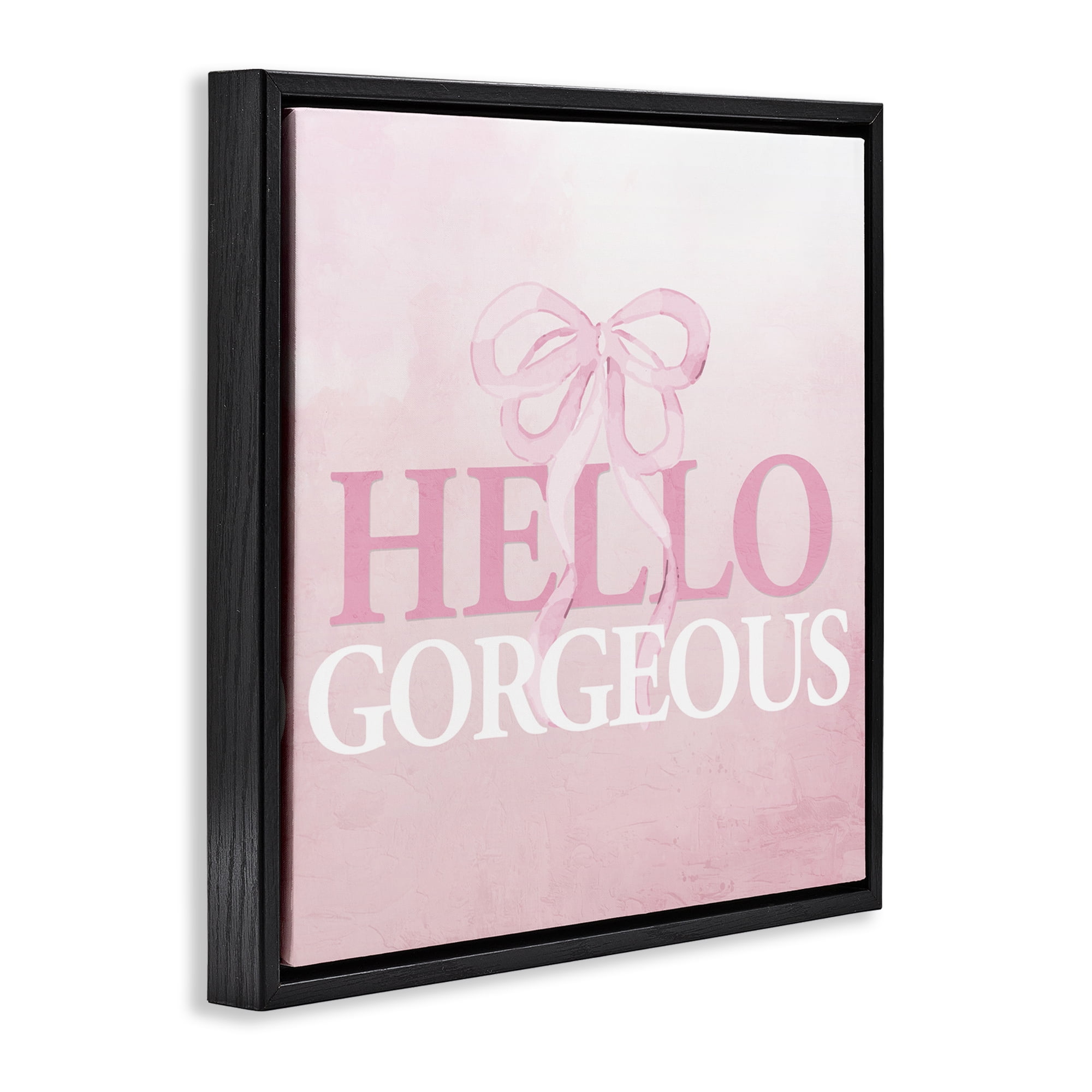 Feminine Hello Gorgeous Black Framed Floater Canvas Wall Art, design by Kim Allen