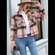 thumbnail image 4 of Chaqueta de Franela A Cuadros para Mujer, Larga, Solapa, Botones, Blusas Casuales, Abrigos Cortos Rosa XXL, 4 of 10