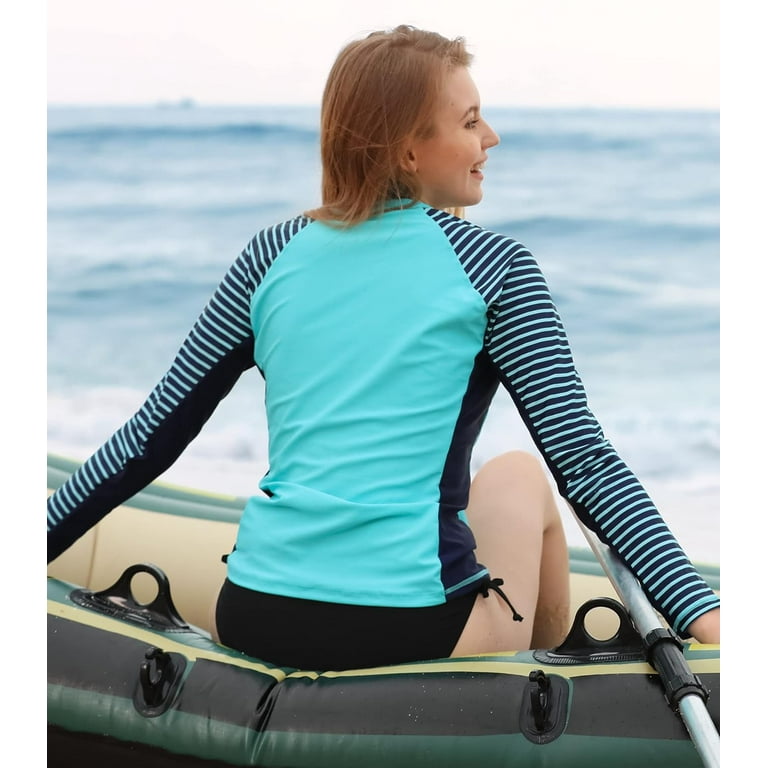 CharmLeaks Women s Long Sleeve Rashguard UPF 50 Sun Protection Swimsuit Top Striped Swim Shirts Walmart