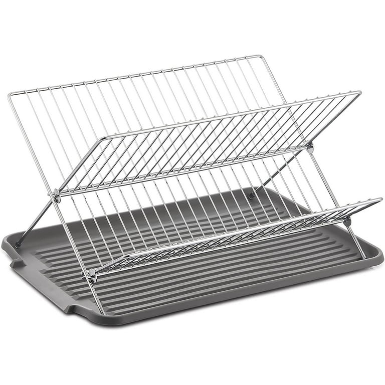  PXRACK Dish Drying Rack, Collapsible 2 Tier Stainless