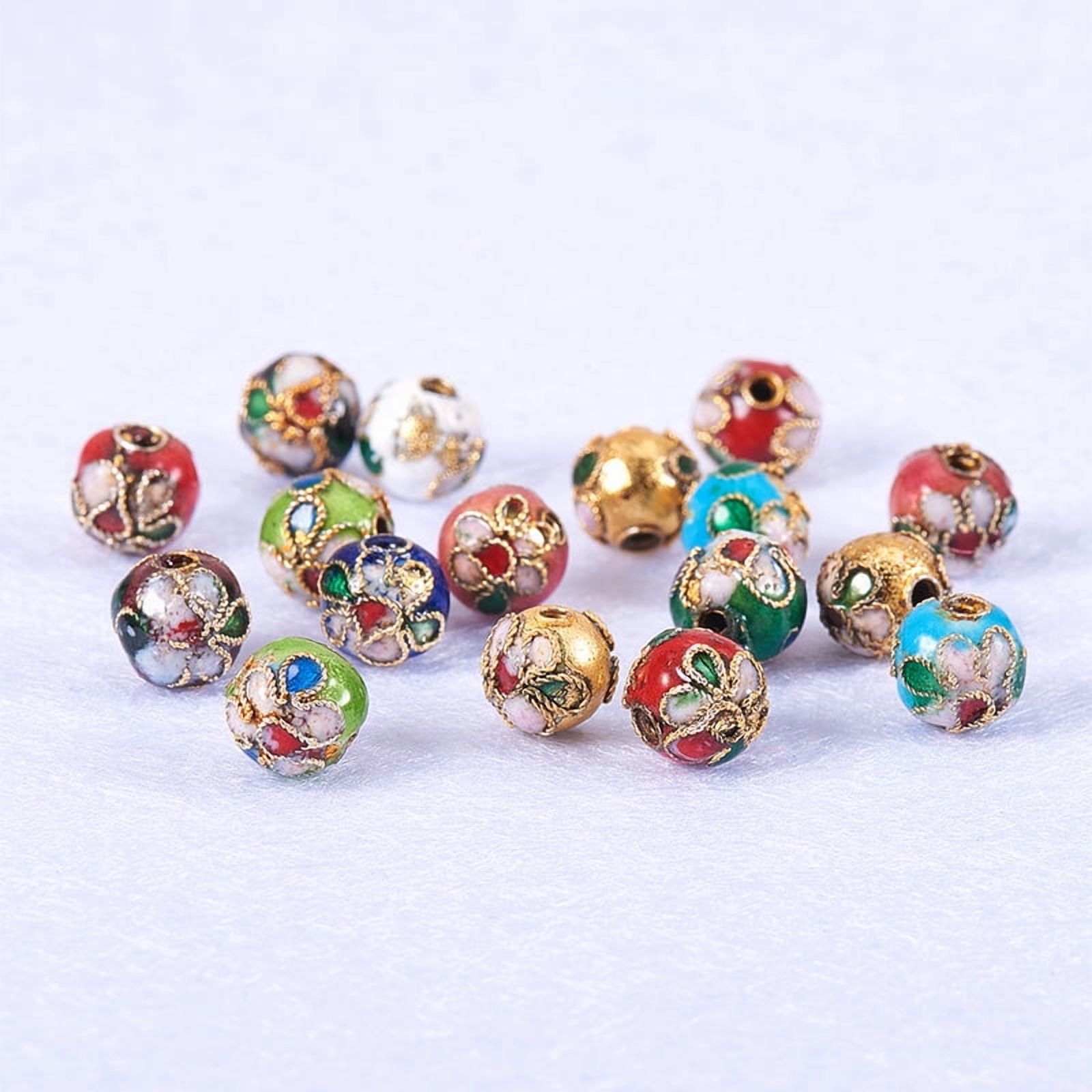 1Box Handmade Cloisonne Beads Round Mixed Color 8mm Hole: 2mm 120pcs/box Square Plastic Bead Storage Container: 6.4x6.3x2cm