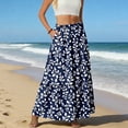 thumbnail image 5 of LWavelet Women Peony Print Tiered Maxi Skirt Elastic Waist With Pockets Boho Summer Long Skirt Dark Blue L, 5 of 6