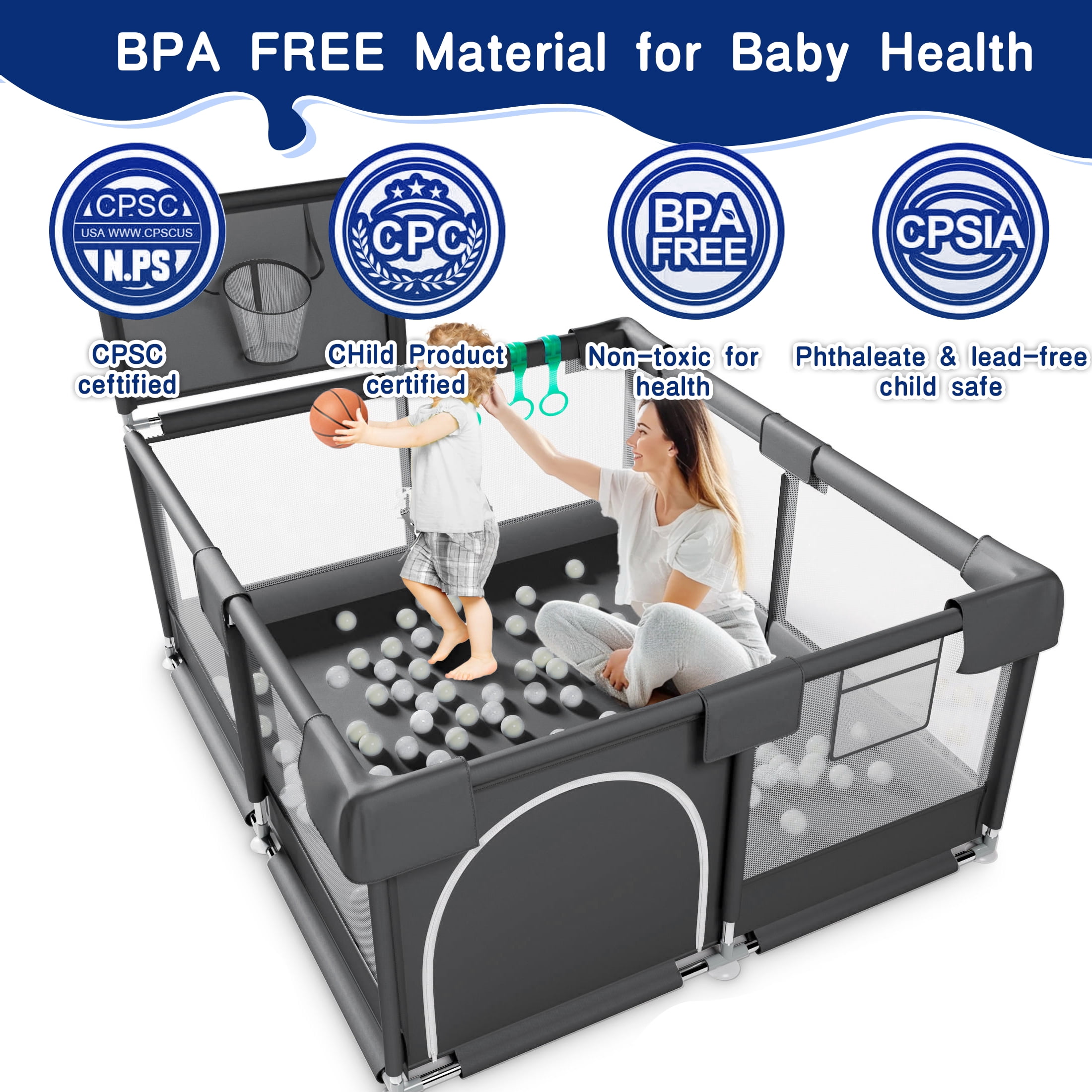 HioHa Baby Playpen, Baby Playard with Basketball Hoop, Portable Play Yard Baby Fences for Infant Toddler