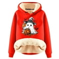 thumbnail image 3 of Bcresic Deals,Fleece Lined Hooded for Women Halloween Spooky Oversized Sweatshirt Women Cute Ghost Sweater Winter Warm Long Sleeve Pullovers Top(Red,L), 3 of 3