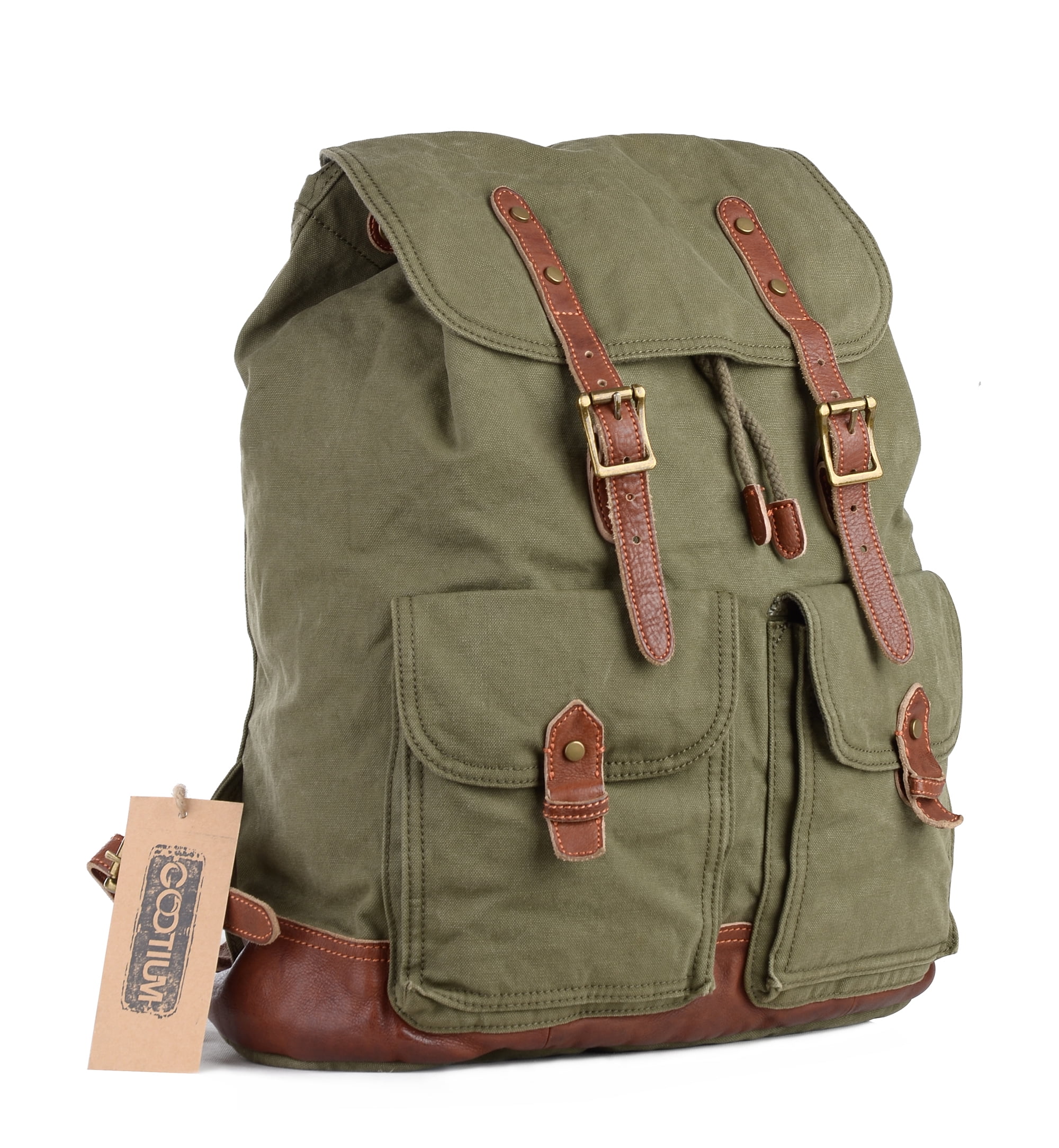 green canvas rucksack