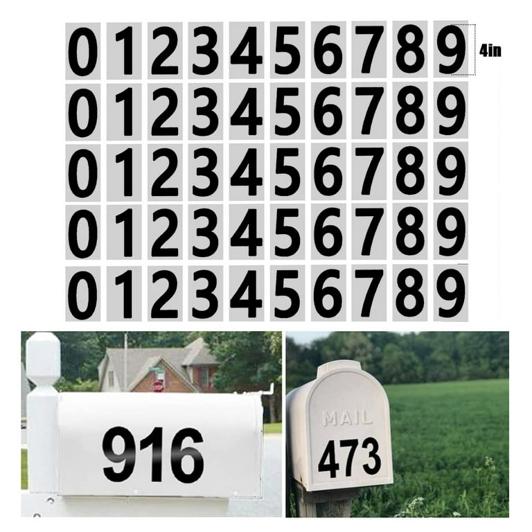 Reflective Mailbox Numbers – 4 Sets Of 4 Inch Black Vinyl Stickers, Waterproof & Self-Adhesive For House, Door, Truck