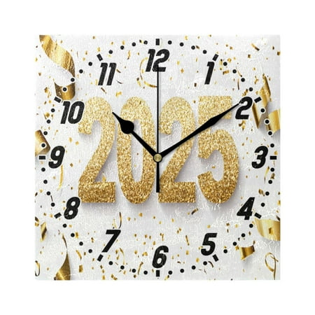 Gold 2025 and Ribbons Wall Clock Battery Operated Silent Non-Ticking Bedroom Office Kitchen Home School Decor 7.8(Black)