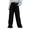 thumbnail image 3 of QATAINLAV Sweatpants for Women Solid Color Loose Wide Leg Lounge Trousers Casual Elastic Waist Open Bottom Yoga Pant with Pockets, Black, L, 3 of 9