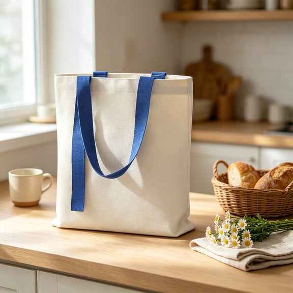 Fmbmuo Canvas Tote Bag for Women Blank Poly Cotton, Solid Color Reusable Grocery Bag with Contrast Handles DIY