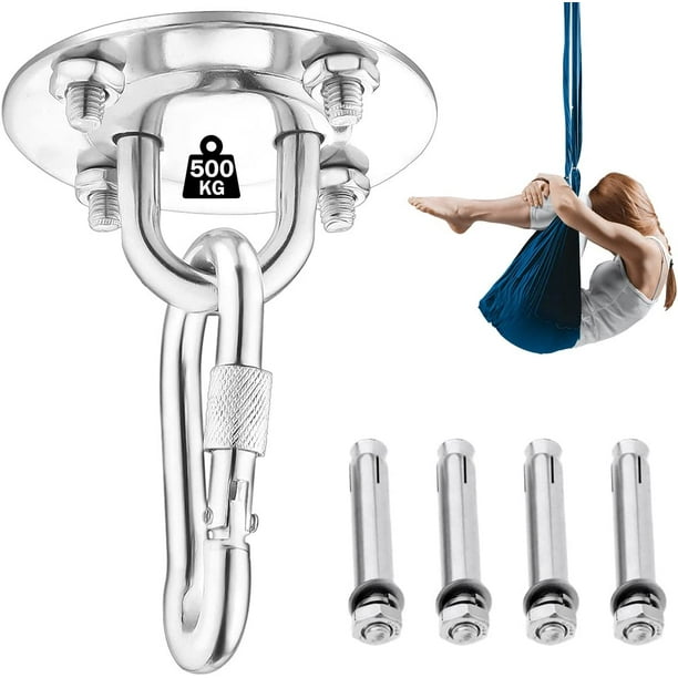 Ceiling Hook, Wall Mount Hook for Hanging Hammock, Yoga, Hanging Chair and  Punching Bag, 500KG Capacity Stainless Steel Trainer Suspension Kit with  Carabiner and Fixing Screws 