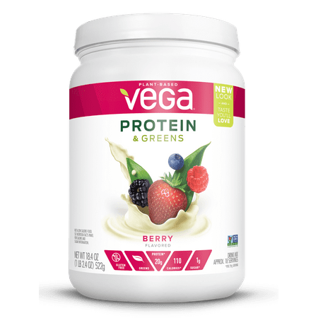 Vega Plant Protein & Greens Powder, Berry, 20g Protein, 1.1