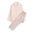 thumbnail image 2 of Jinhomg Casual Plaid Pajamas Set for Women 2 Piece Fall Winter Comfy Loungewear Cute Long Sleeve Button Down Tops and Straight Pants Sets Pink XXL, 2 of 3