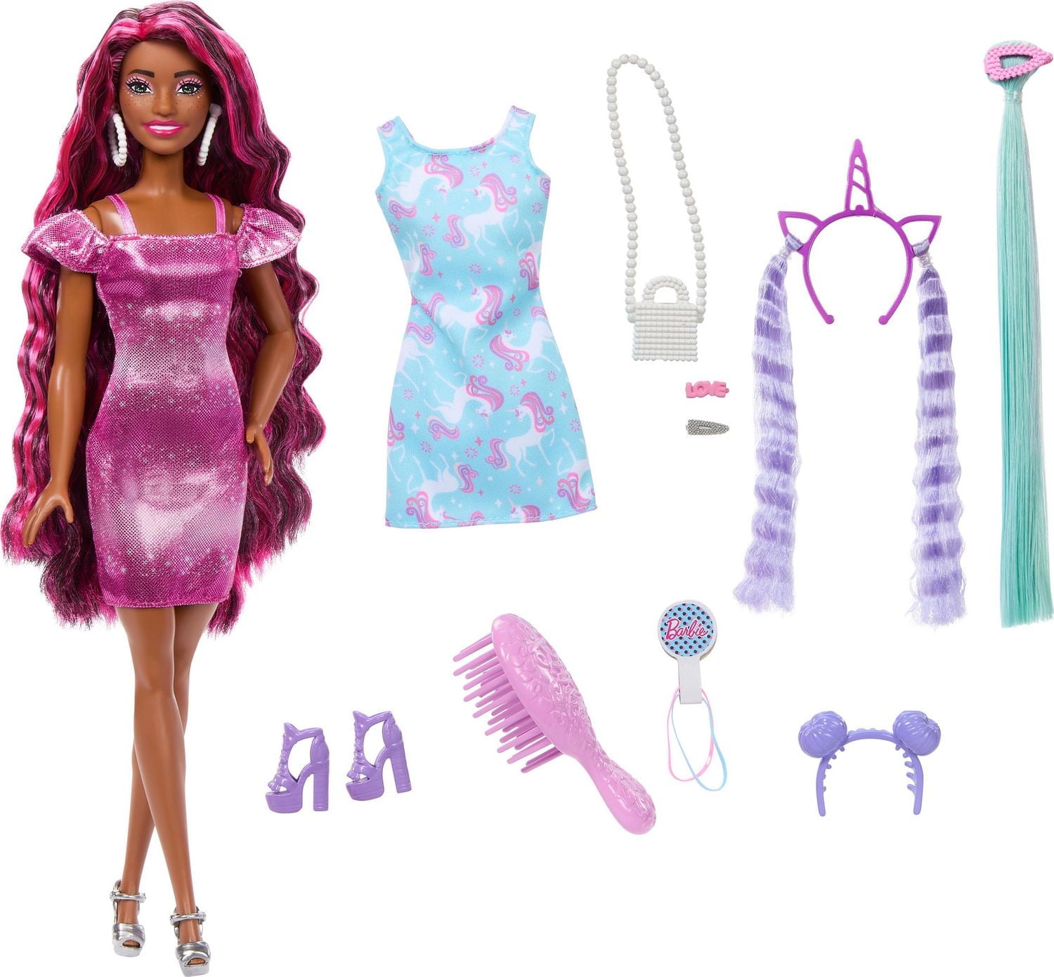Barbie-Fun & Fancy Hair-Poupée brune et accessoires de coiffure