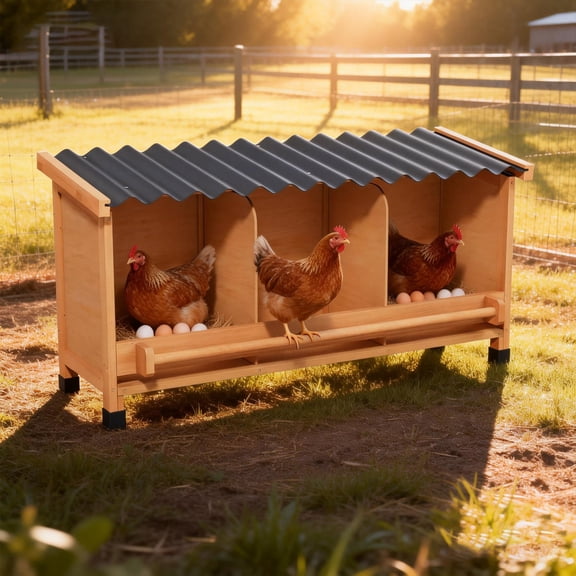 3 Hold All Weather Wooden Chicken Nesting Boxes with Entry Roost and Privacy Back Panel,Natural