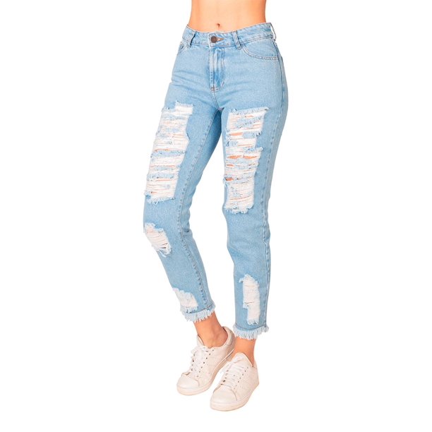 Pantalón Dama mom fit con destruccion azul 9 Jeasnwest 8742