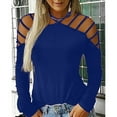 thumbnail image 2 of Lilgiuy Women's Off Shoulder Long Sleeve Solid Hollow Out V-Neck T-shirt Blouse Tops, 2 of 4