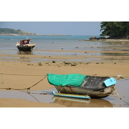 Canvas Print Vessel Water Mar Boat Low Tide Fishing Beach Stretched Canvas 10 x