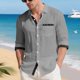 thumbnail image 4 of Blusa y camisa de manga larga con cuello vuelto para hombre, color liso, informal, a la moda, con bolsillos, manga larga, botones, cárdigan, abrigo, blusa de poliéster para hombre, 4 of 9
